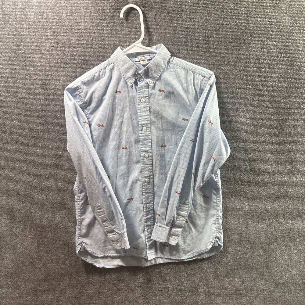 Kitestrings By Hartstrings Boys Size 14 Blue Fox Button Up Long Sleeve Shirt